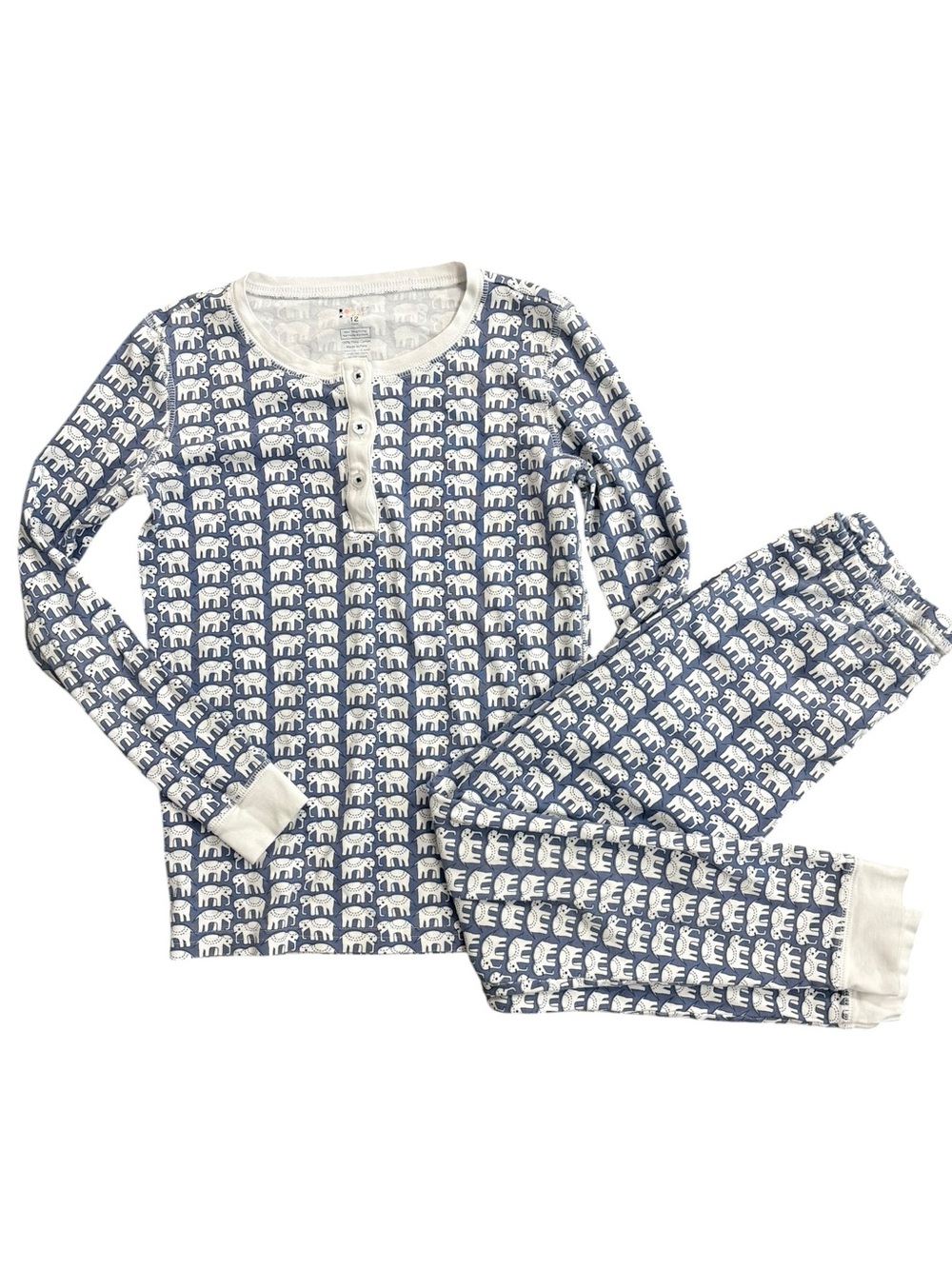 Roller Rabbit Hathi Blue Elephant Pajama Set Top Bottom Kids Size 12
